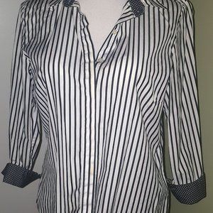 Charter Club Button Down Striped Polka Dot Cuffs Blouse Business Casual Sz 12